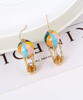 Colorful Enamel Hot Air Balloon Earrings With Gold Tone Chained Basket French Hook Dangle Totally Cute Yellow Balloons Lightweight Alloy Jewelry