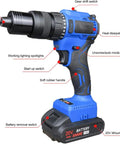 Built Tough Cordless Rivet Nut Gun With Integrated 4000 Mah Battery, self adjusting stroke and auto rotation, highlighting features.
