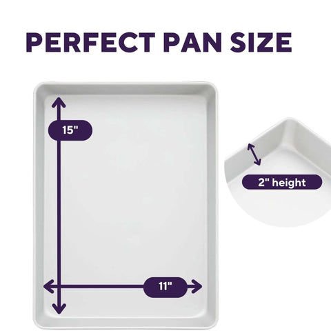 Diagram of Extra Large 11 X 15 Inch Aluminum Baking Sheet Pan with 2 Inch Deep Sides for even heating and professional quality use.