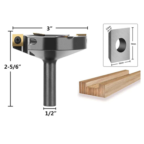 Pro Grade 3 Inch Spoilboard Surfacing Router Bit With 2 Plus 2 Carbide Blades One Half Inch Shank ATS Coated Insert For Fast Slab Flattening Woodworking Router Bit For Flat Smooth Surfaces