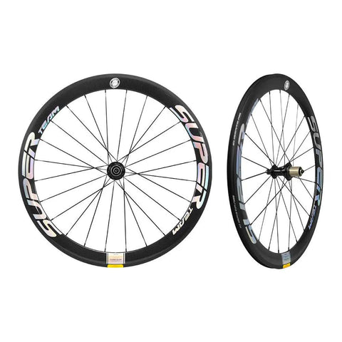 Carbon Fiber Road Bike Wheels 700C Clincher Wheelset 50mm Deep Rim with Matte Silver Basalt Braking Surface V Shaped Design
