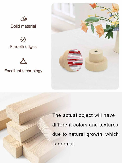 Rock Solid One Point Four Inch Round Beech Wood Cabinet Knobs Featuring A Snazzy Abstract Red Oil Painting Vibe For Total Kitchen Furniture Upgrades Today with smooth edges and solid material.