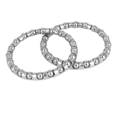 Two steel 40mm ball bearing cages with 20 balls, part of a Four Pack 40mm Ball Bearing Cage Kit for Bicycle Crank and Wheel Bearings.