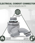 Heavy Duty 3/4 Inch Liquid Tight Connector 15 Pack PVC Electrical Conduit Fittings showing quality virgin PVC with flammability rating 94V-2.
