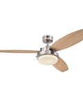 52 Inch Brushed Nickel LED Ceiling Fan With Reversible Beech And Wengue Blades, Modern Alloy Motor, Energy Efficient 8W LED Light Kit Included For Big Rooms Over 225 Sq Ft.