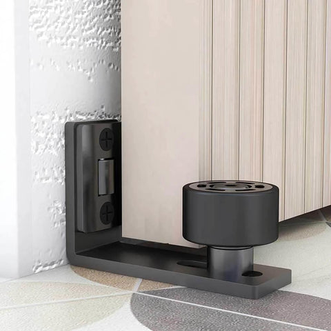 Adjustable Floor Guide For Sliding Barn Doors Black, Wall And Door Bottom Roller Guard, Quiet Smooth Operation, Corrosion Resistant