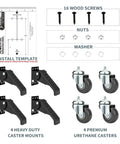 Workbench Caster Kit Set Of Four With Side Mounting Options And 3 Inch Retractable Stepdown Caster Wheels includes screws and casters