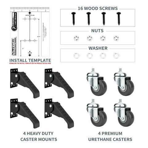Workbench Caster Kit Set Of Four With Side Mounting Options And 3 Inch Retractable Stepdown Caster Wheels includes screws and casters