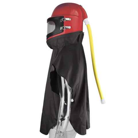 Side view of Air Supplied Sandblast Helmet With Adjustable Fit For Comfort, Anti Scratch Ultra Thin Double PVC Lens, ABS Hood For Sandblasting