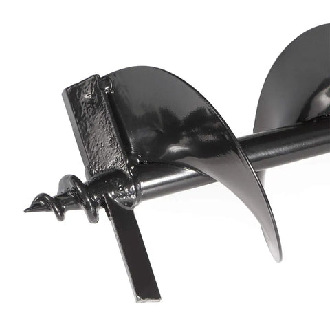 Close-up of a Six Inch Replacement Auger Bit for Post Holes and Fence Holes with Three Quarters Inch Shaft, metal blades visible.