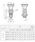 Technical diagram of Spring Plunger Pin With Self Locking Quick Release For Machinery And Equipment, showing dimensions for M12 model.