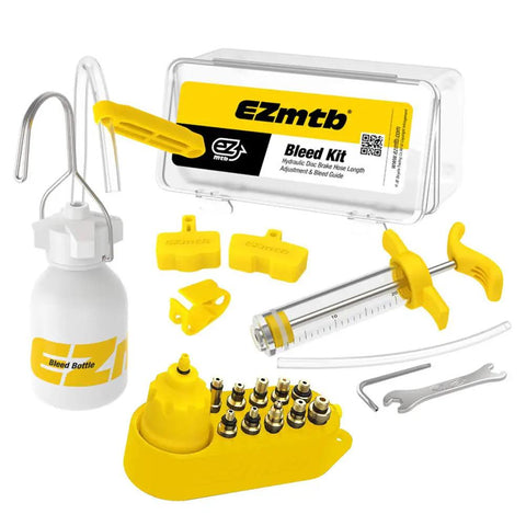 All In One Hydraulic Disc Brake Bleed Kit For Bikes With 12 Oil Filling Joints And Funnel Universal Tool For Shimano Magura Tektro And SRAM Systems Easy At Home Bike Brake Maintenance with tools displayed