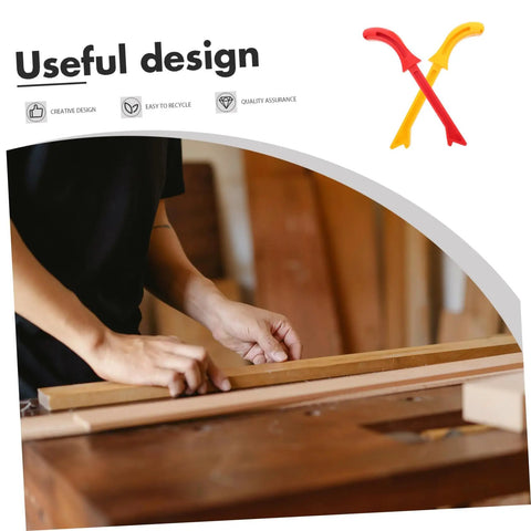 Person using Two Pack Woodworking Push Sticks And Push Blocks Set For Woodworking Safety Red And Yellow Durable Carpenter Tools