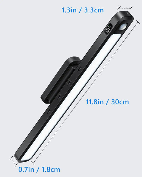 5W Motion Sensor LED Light Bar For Under Cabinet And Closet, rechargeable 2500mAh, eye-friendly design with size dimensions shown.
