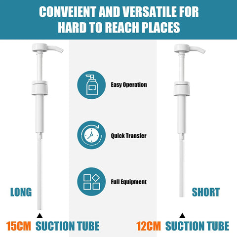 Front view: two white transmission fluid pumps with 15 cm long and 12 cm short suction tubes for quart bottles.