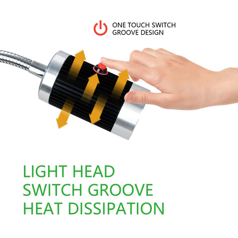 Solid Led Magnetic Work Light With Flexible Gooseneck shows one touch switch design for heat dissipation and easy operation.