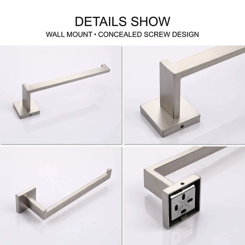 Premium Stainless Steel Hand Towel Holder With Square Open End Design Heavy Duty Built To Last Wall Mounted Towel Bar In Brushed Nickel