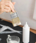 Hand using Oil Based Stain Brushes Set For Wood Decks And Furniture, 2 Inch Flat Short Handle Paint Brushes with 12mm Wooden Handles