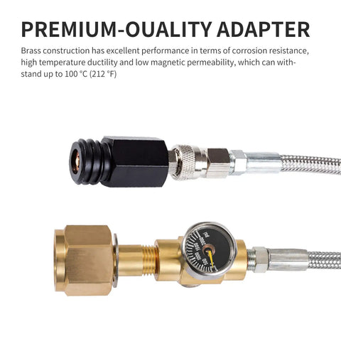Universal CO2 Tank Adapter For Soda Makers With 60 Inch Stainless Steel Hose Pressure Gauge And Exhaust Valve CGA320 To TR21