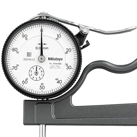 Dial Thickness Gage Pro Grade With Flat Anvil And Deep Throat For 0 To 10 mm Range, 0.01 mm Graduation, Accuracy About 15 Micrometers, Light Measuring Force Under 1.4N, Ideal For Precise Metal And Film Thickness Checks, dial gauge on stand