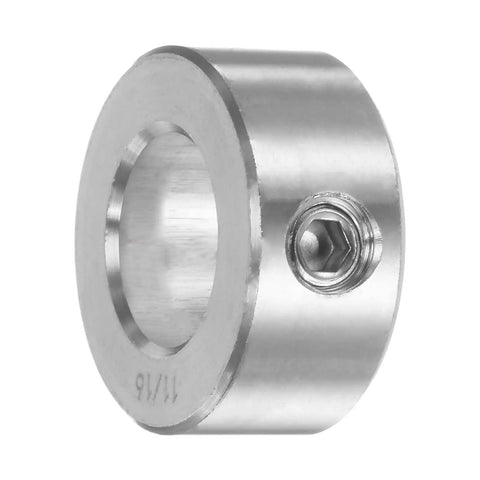Two Pack Shaft Collar Set Screw 11/16 Inch Bore 304 Stainless Steel 1-1/4 Inch Outer Diameter 9/16 Inch Wide Heavy Duty Hardware For Wheelbarrow Axle Gearbox Assembly And Machinery Uses close-up
