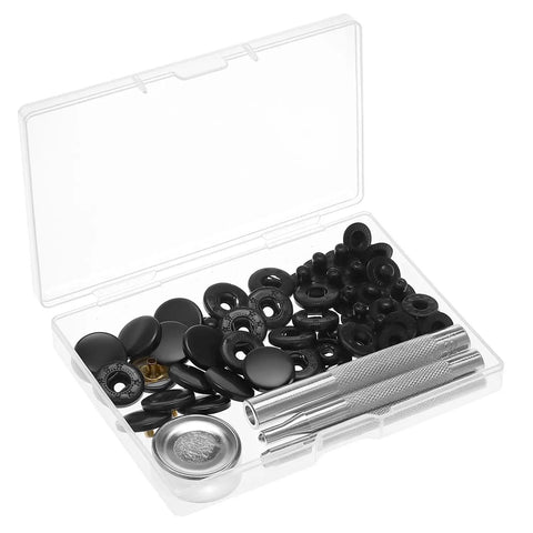 12 Piece Leather Snap Fasteners Kit Built Tough 15Mm Brass Snap Buttons Press Studs With Setting Tools Rivets And Snaps For DIY Crafts And Clothing Black