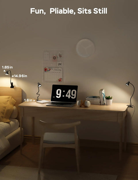 Desk with Clip-On Reading Light With Eye Care, 3 Color Modes And 10 Dimmable Levels, shown clamped to desk edge