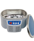 Top Notch Digital Ultrasonic Cleaner Bath For Jewelry Glasses And Manicure Stones Uses Advanced Ultrasound Technology with glasses and a watch inside.