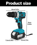 18V Cordless Electric Drill And Screwdriver Power Tool Set With Two 55 Ah Rechargeable Batteries Heavy Duty Drill Driver Kit dimensions 20cm x 24cm x 7.5cm.