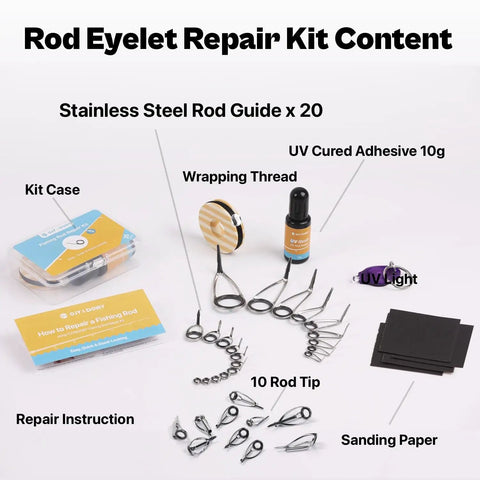 Top Notch Spinning Rod Guide And Tip Repair Kit Featuring Rock Solid Stainless Steel Eyelets and 20 Guides with Accessories