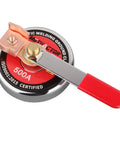 Beefy 500 Amp Magnetic Welding Ground Clamp With 3.34 Inch Quick Release Magnetic Mount, metal and plastic design.