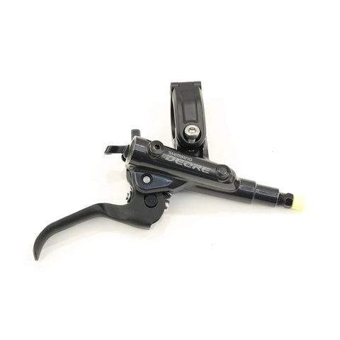 Deore BR-M6100 Disc Brake Metallic Rear Mount for Mountain Bikes, 2-Piston Caliper, featuring a detailed view of the brake lever.