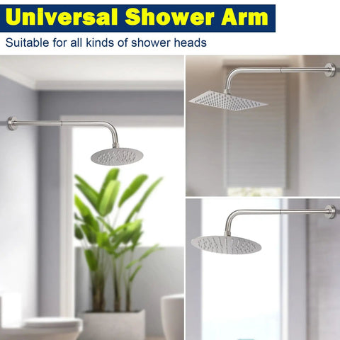 Stainless Steel Shower Arm Extension With Flange 20 Inch Wall Mounted Brushed Nickel NPT Half Inch Threads Leak Proof Rust Resistant