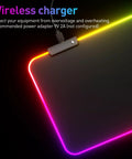RGB Gaming Mouse Pad With Led Lights Large Size Big Mouse Mat For Pro Gamers And Casual Players Featuring 14 Lighting Modes And Power Off Memory shown close-up with glowing edges and USB connection.