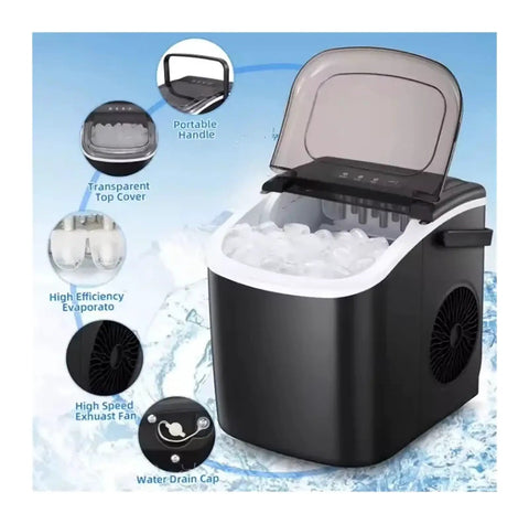 Hassle Free Countertop Ice Maker With Small And Large Cube Options For Campouts Tailgates And Home Bars. Compact black design with ice.