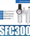 Oil Water Separator FRL Unit for Air Compressor, 2 in 1 Way Filter Regulator Lubricator System, with SFC300 Series