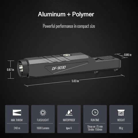 Beast 1600 Lumen Tactical Flashlight With Momentary On And Strobe Built In Rechargeable Battery 240 Meter Beam Distance dimensions