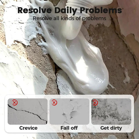 All In One Wall Patch Repair Paste Kit applied to cracked drywall, fixing crevices and holes, showing the quick drying mending agent.