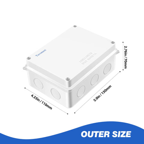 Waterproof Electrical Junction Box With 10 Reserved Holes, Tough ABS Enclosure, IP65 Dustproof And Weather Resistant, 5.9 By 4.3 By 2.8 Inches, White