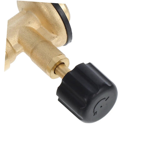 Close-up of adjustable black knob on Portable Gas Blowtorch Head For Camping And Outdoor Cooking with durable brass construction.