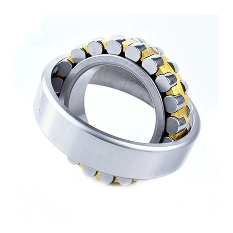 Heavy Duty Self Aligning Spherical Roller Bearing Featuring Rock Solid 160 mm Bore Design visible from side angle, showcasing stainless steel and golden roller elements.