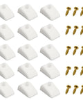 15 Piece Plastic Cabinet Drawer Slide Bumpers And Screws Slick Furniture Glides Smooth Drawer Spacers For Pantry Roll Out Shelves Hassle Free Noise Dampening Home Hardware Kit showing white bumpers and gold screws.