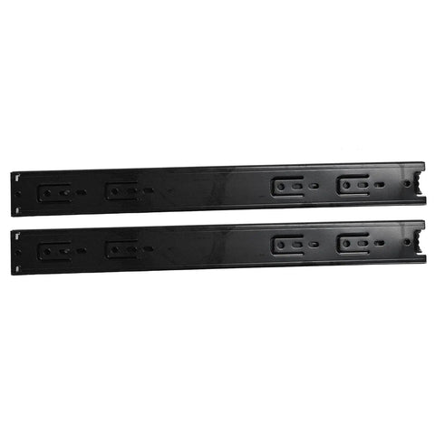 Heavy Duty Drawer Slide Set, 3-Section Black, 100 Lb Load Capacity, 16 Inch, smooth black metal slides on white background