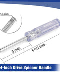 1/4-inch drive spinner handle with 6-1/2 inch length, close-up of drive tip, clear blue handle showing internal mechanism.