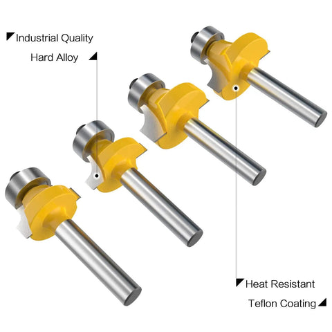 One Quarter Inch Shank Roundover Router Bit Set For DIYers Edge Beading And Corner Rounding Includes Radii Five Sixteenth Inch Three