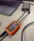 USB Power Meter For USB A And USB C Digital Voltage, Current, Capacity, Energy And Resistance Tester in use with laptop