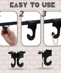 Illustration showing installation steps for 20 Pcs Metal Drop Ceiling Hooks Set For Hanging And Decor, Zinc Alloy Black Matte Finish.