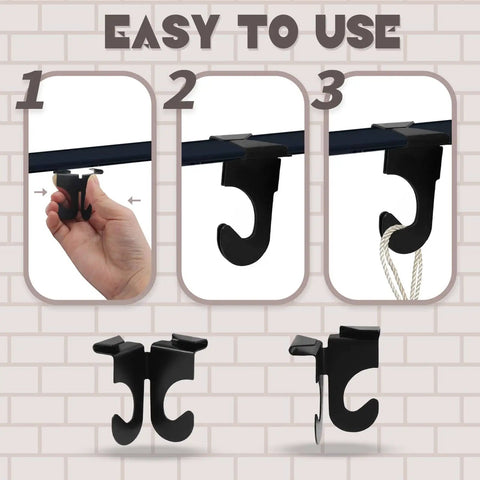Illustration showing installation steps for 20 Pcs Metal Drop Ceiling Hooks Set For Hanging And Decor, Zinc Alloy Black Matte Finish.