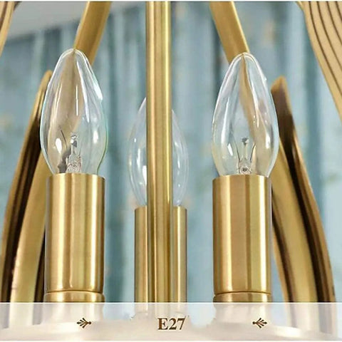 Close-up view of E27 bulb sockets in Modern Chandelier Ceiling Pendant Light Fixture for Dining Room Bedroom Porch and Garden.