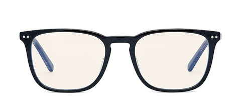 Wellington Style Blue Light Blocking Safety Glasses With Slick Black Acetate Frame And Crystal Clear Plano Polycarbonate Lenses front view